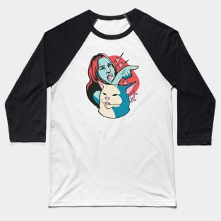 Funny Woman Yelling at Cat Meme Illustration Baseball T-Shirt